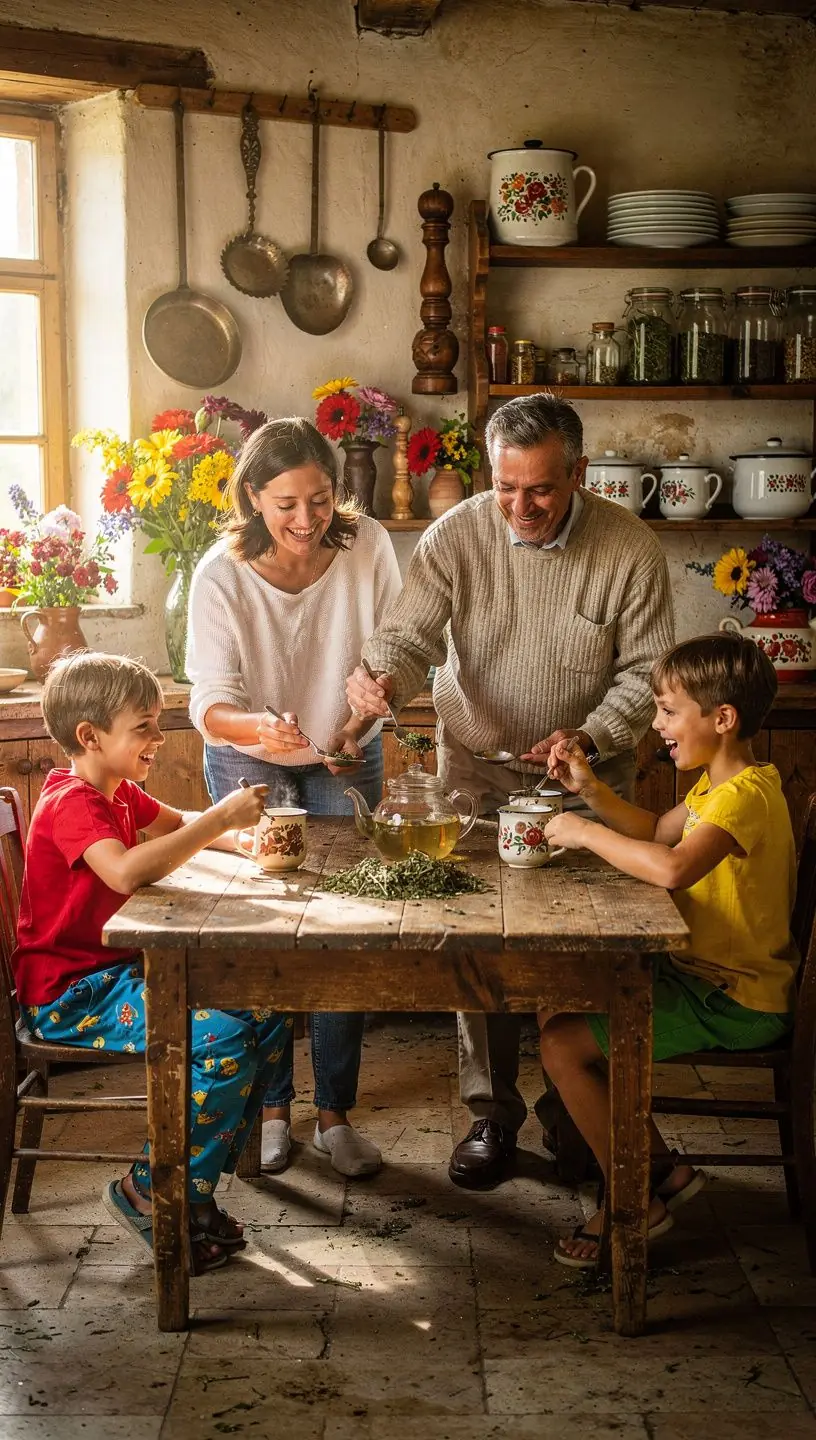 Friss articsóka levelek az asztalon, körülöttük gyógynövények.