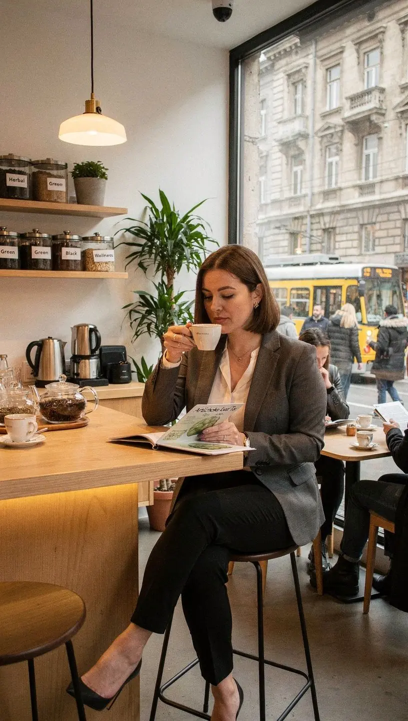 Közeli kép articsóka levelekről, amelyek jól láthatóan illatosak és zöldek.